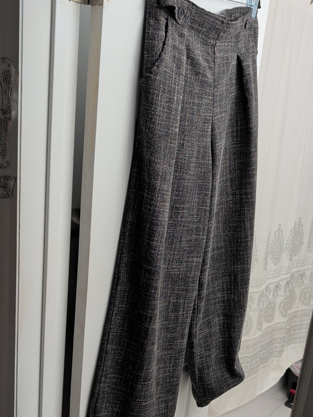 Max Studio Heathered Gray Wide-Leg Tweed Pants
